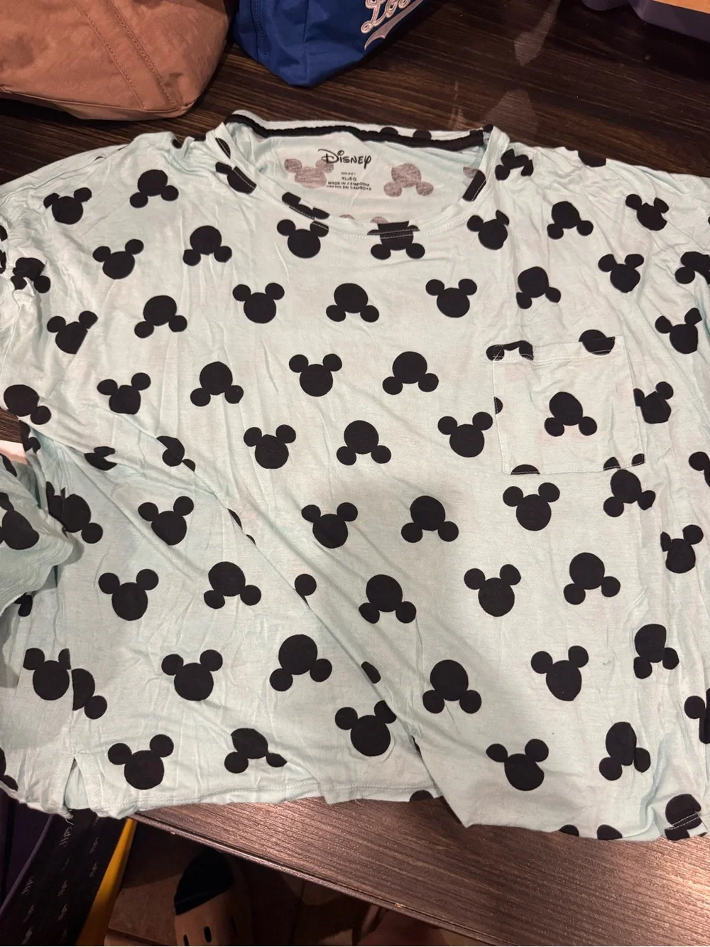 Disney Mint Green Tee with Black Mickey Silhouettes Pajama shirt and shorts